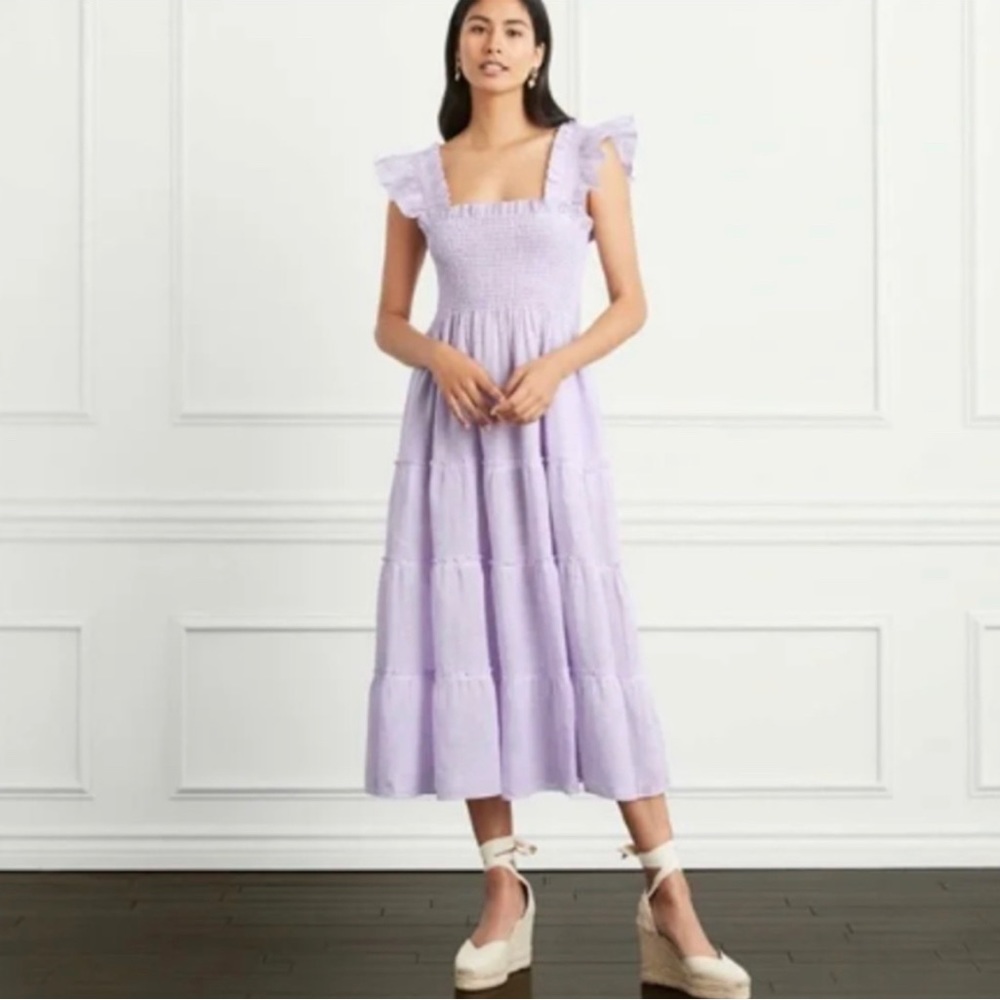 Hill House Home The Ellie Nap Dress Lilac Stripe Purple Linen NEW with Tags Med